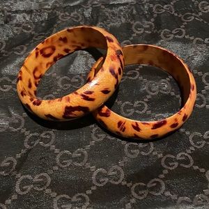 Wooden Leopard Print Bangles